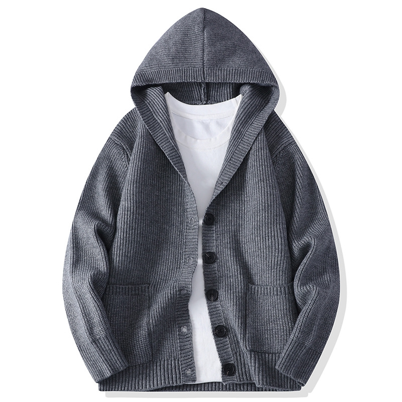Corvan | Men's Hooded Cardigan Ribbed Sweater