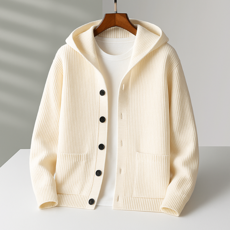 Corvan | Men's Hooded Cardigan Ribbed Sweater