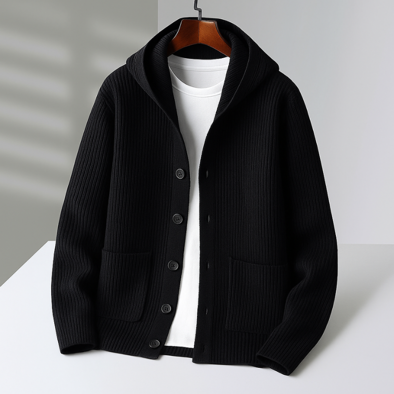 Corvan | Men's Hooded Cardigan Ribbed Sweater
