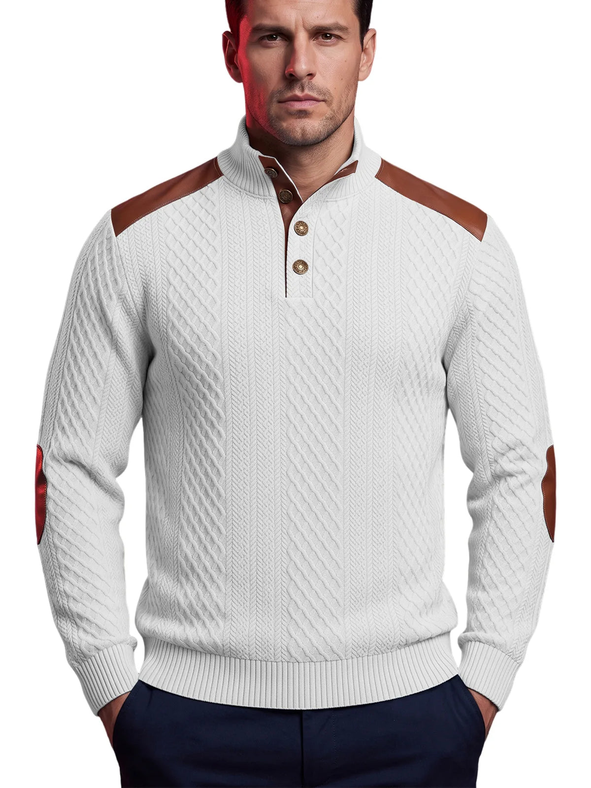 Darnell | Men's Cable Knit Sweater with Elbow Patches