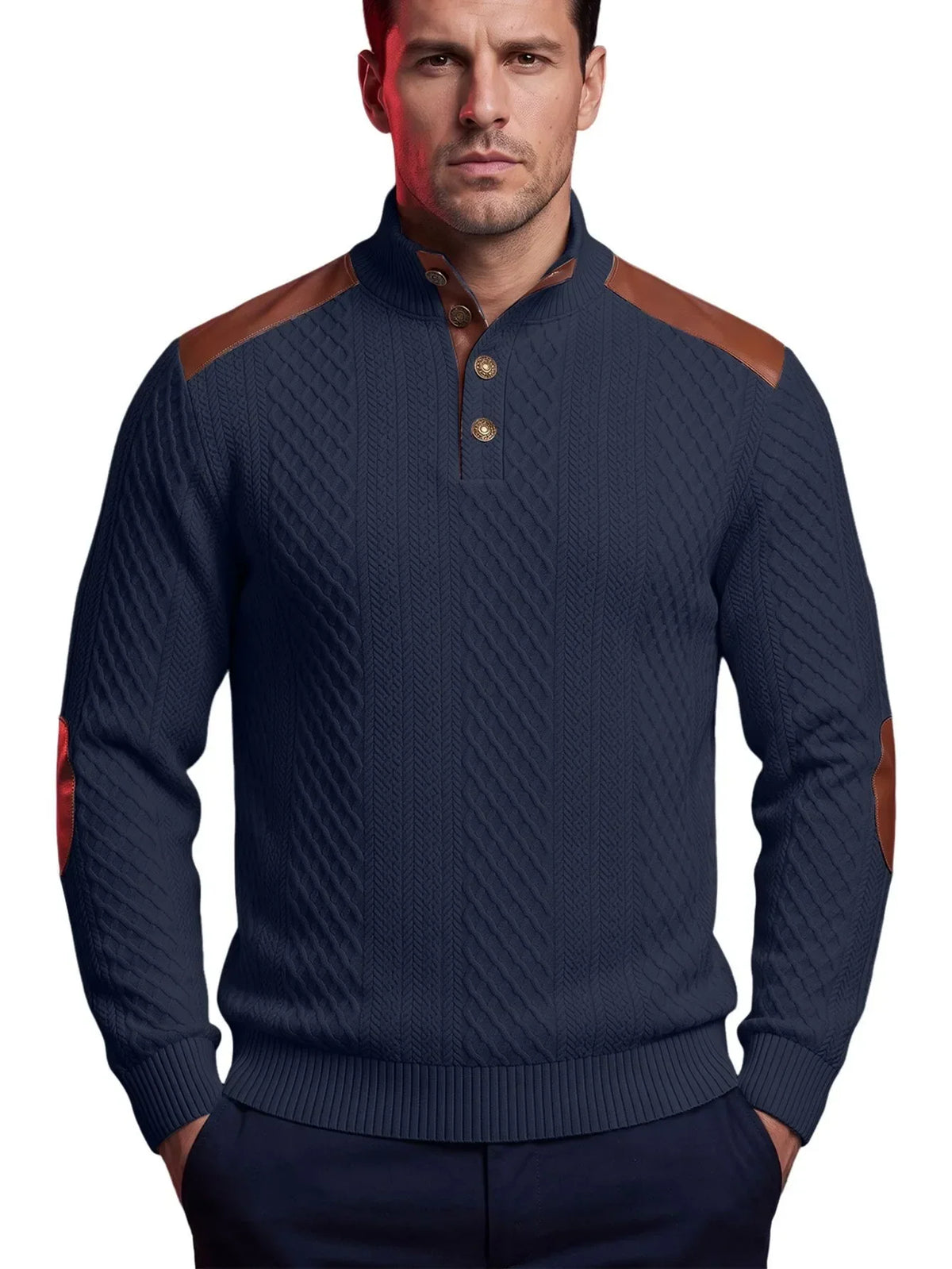 Darnell | Men's Cable Knit Sweater with Elbow Patches