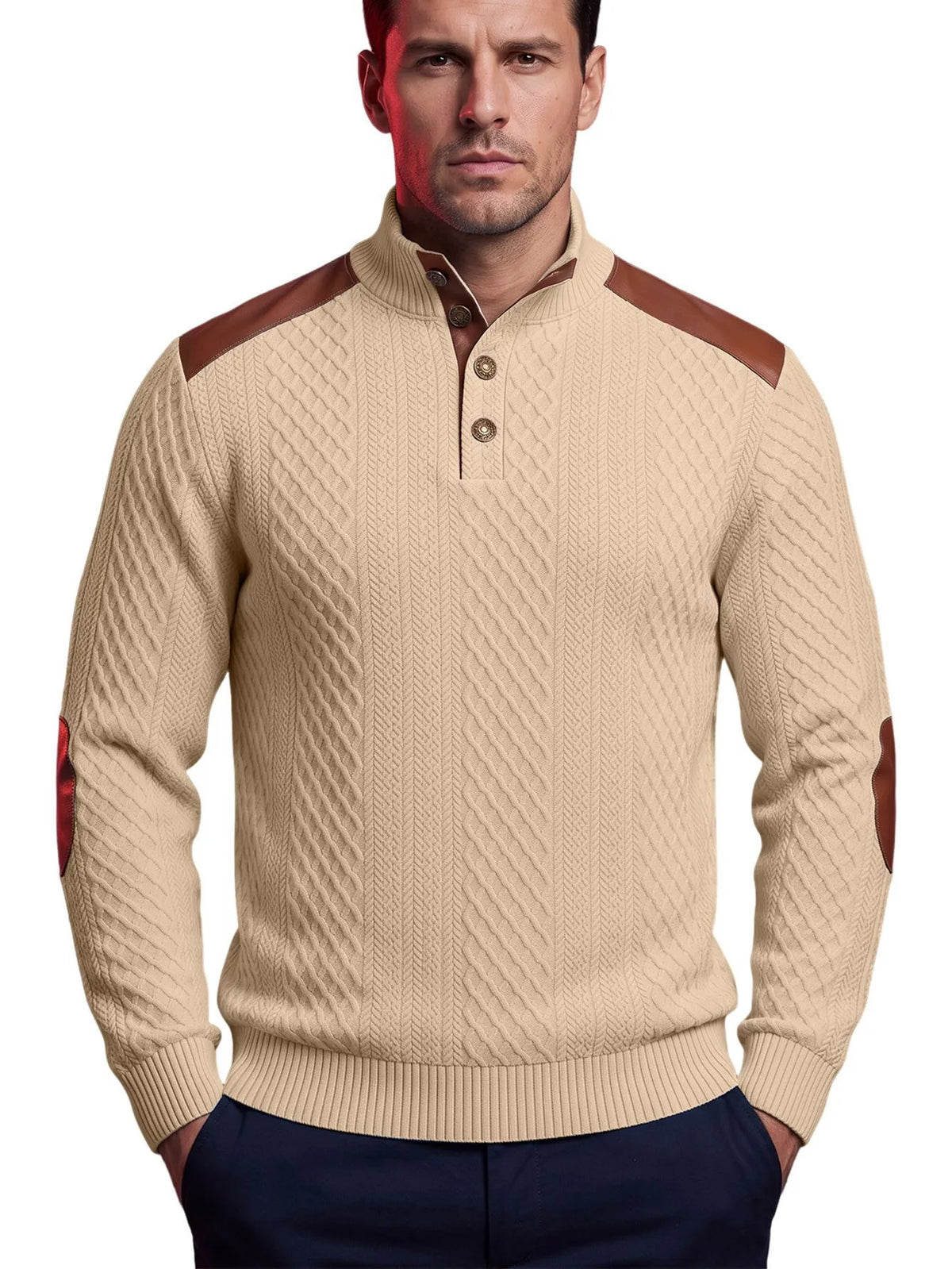 Darnell | Men's Cable Knit Sweater with Elbow Patches