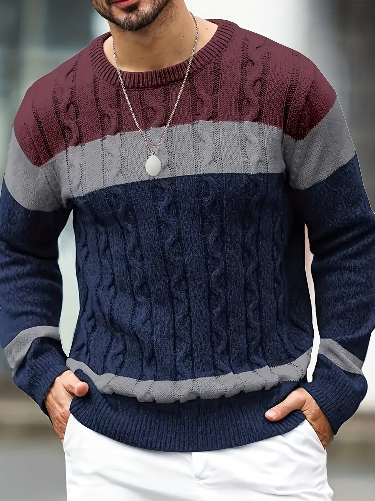Grevyn | Men's Colour Block Cable-Knit Pullover Sweater