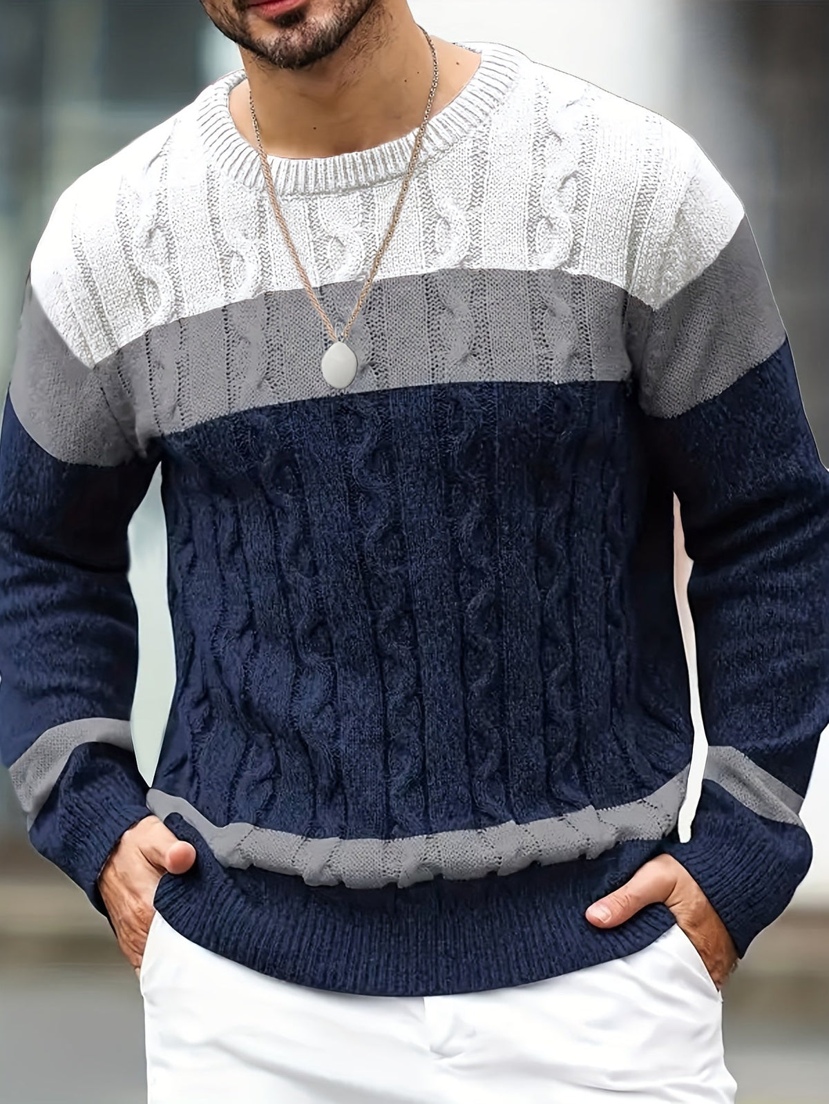 Grevyn | Men's Colour Block Cable-Knit Pullover Sweater