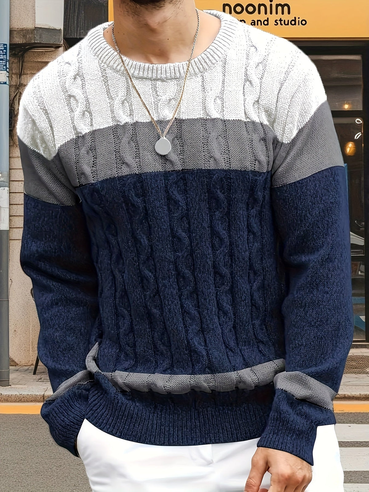 Grevyn | Men's Colour Block Cable-Knit Pullover Sweater