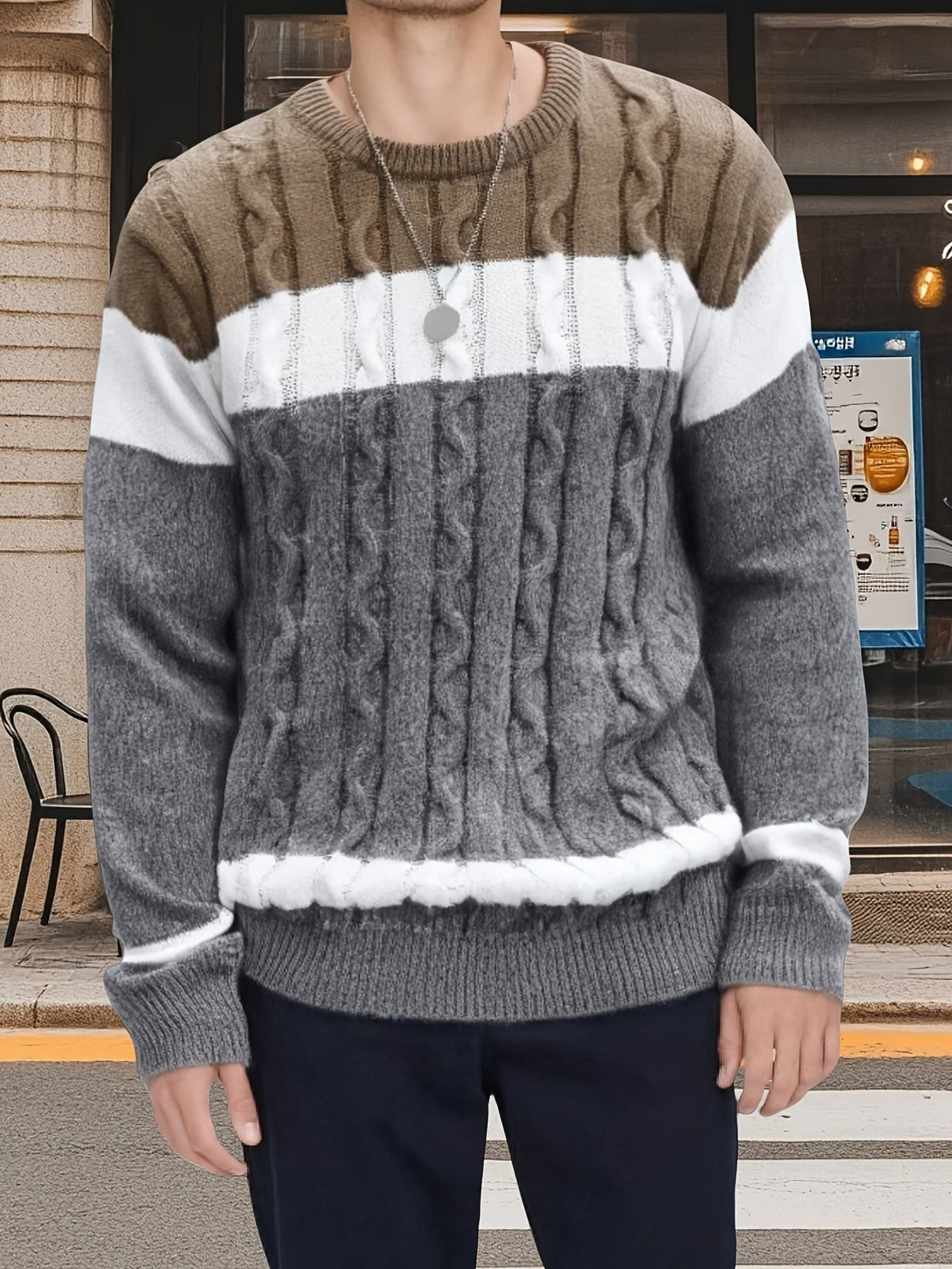Grevyn | Men's Colour Block Cable-Knit Pullover Sweater
