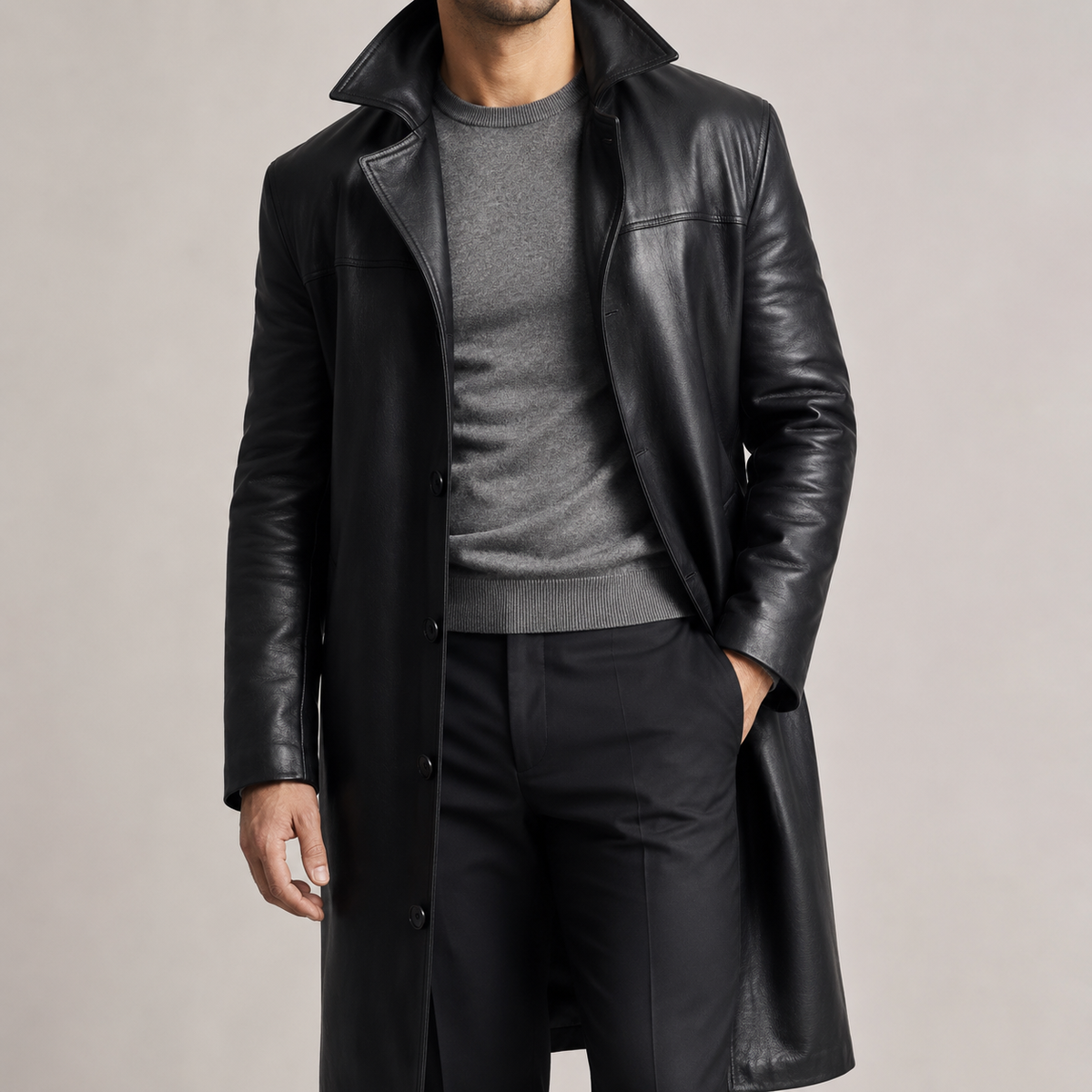 Valdron | Men's Winter Coat Long Leather Trench