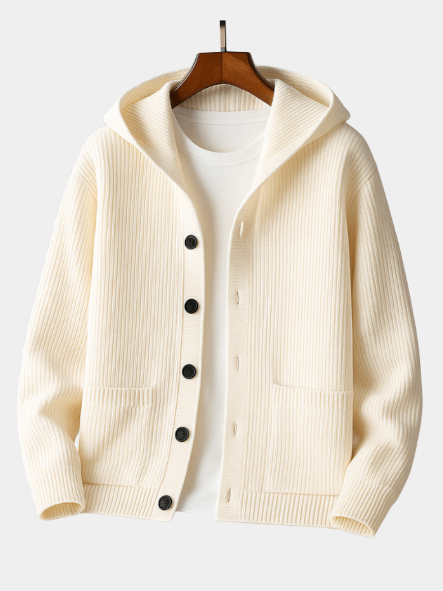 Corvan | Men's Hooded Cardigan Ribbed Sweater