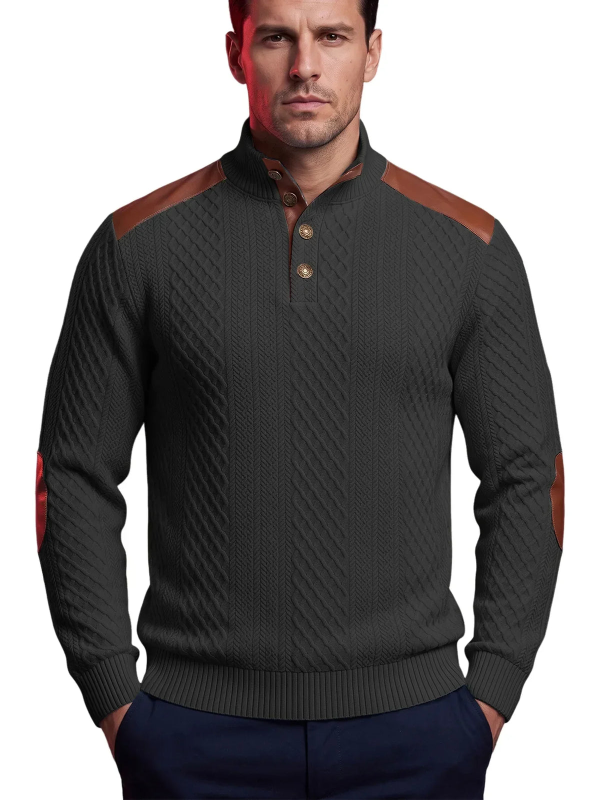 Darnell | Men's Cable Knit Sweater with Elbow Patches