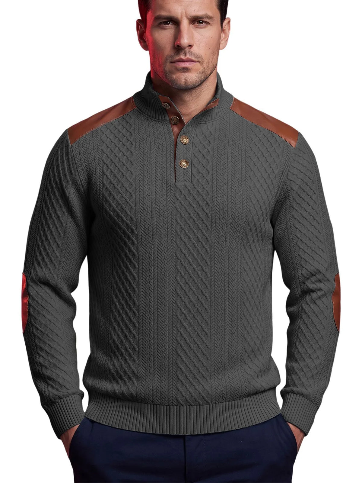 Darnell | Men's Cable Knit Sweater with Elbow Patches