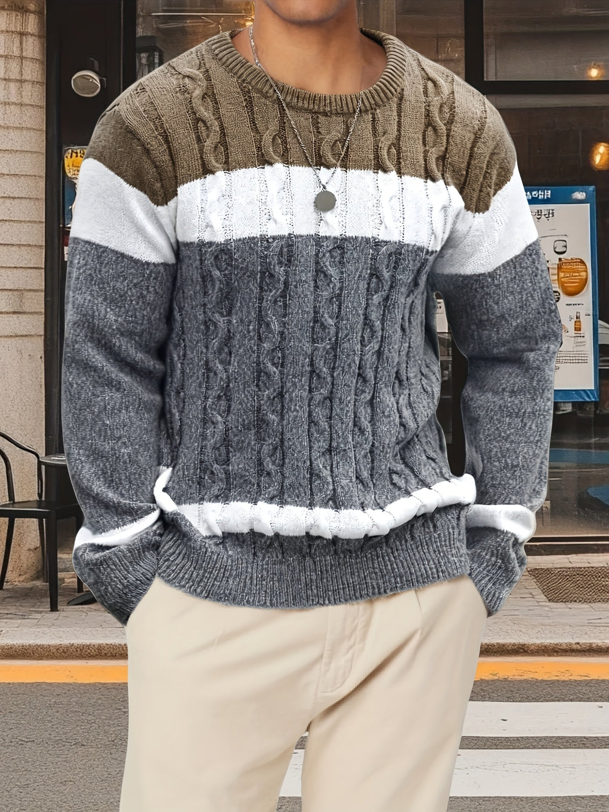 Grevyn | Men's Colour Block Cable-Knit Pullover Sweater