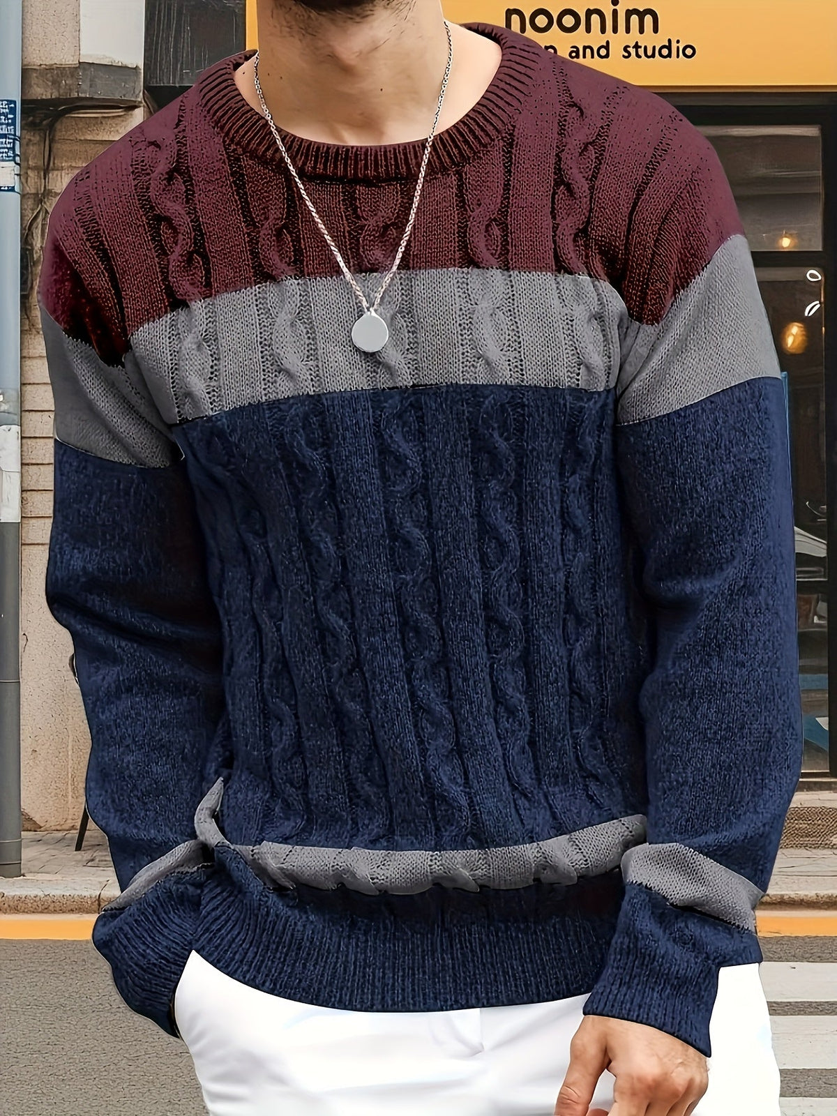 Grevyn | Men's Colour Block Cable-Knit Pullover Sweater